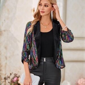 Sequin Blazer Jacket in Multicolor and Black